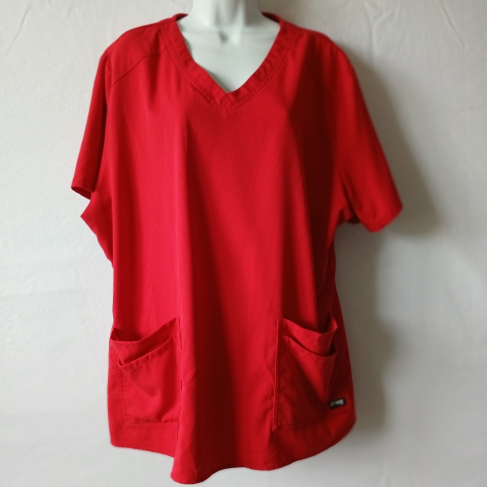 Grey's Anatomy Red Women's Scrub Top Stretch Sz 3X Medical Field